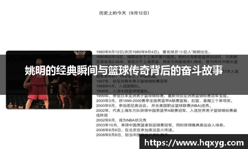 姚明的经典瞬间与篮球传奇背后的奋斗故事